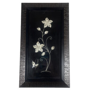 Gothic 3D Silver Flower Butterfly Black Frame Shadow Box Wall Art Hanging